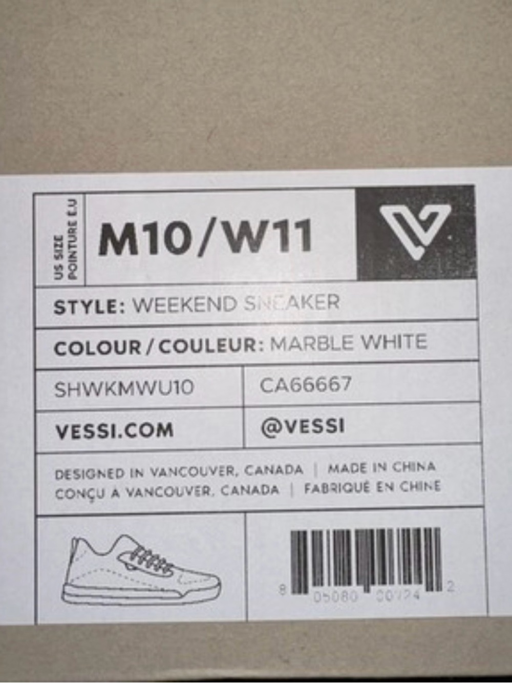 Vessi Men’s Weekend Sneaker Marble White Waterproof 10 lace up New in box - Picture 7 of 7